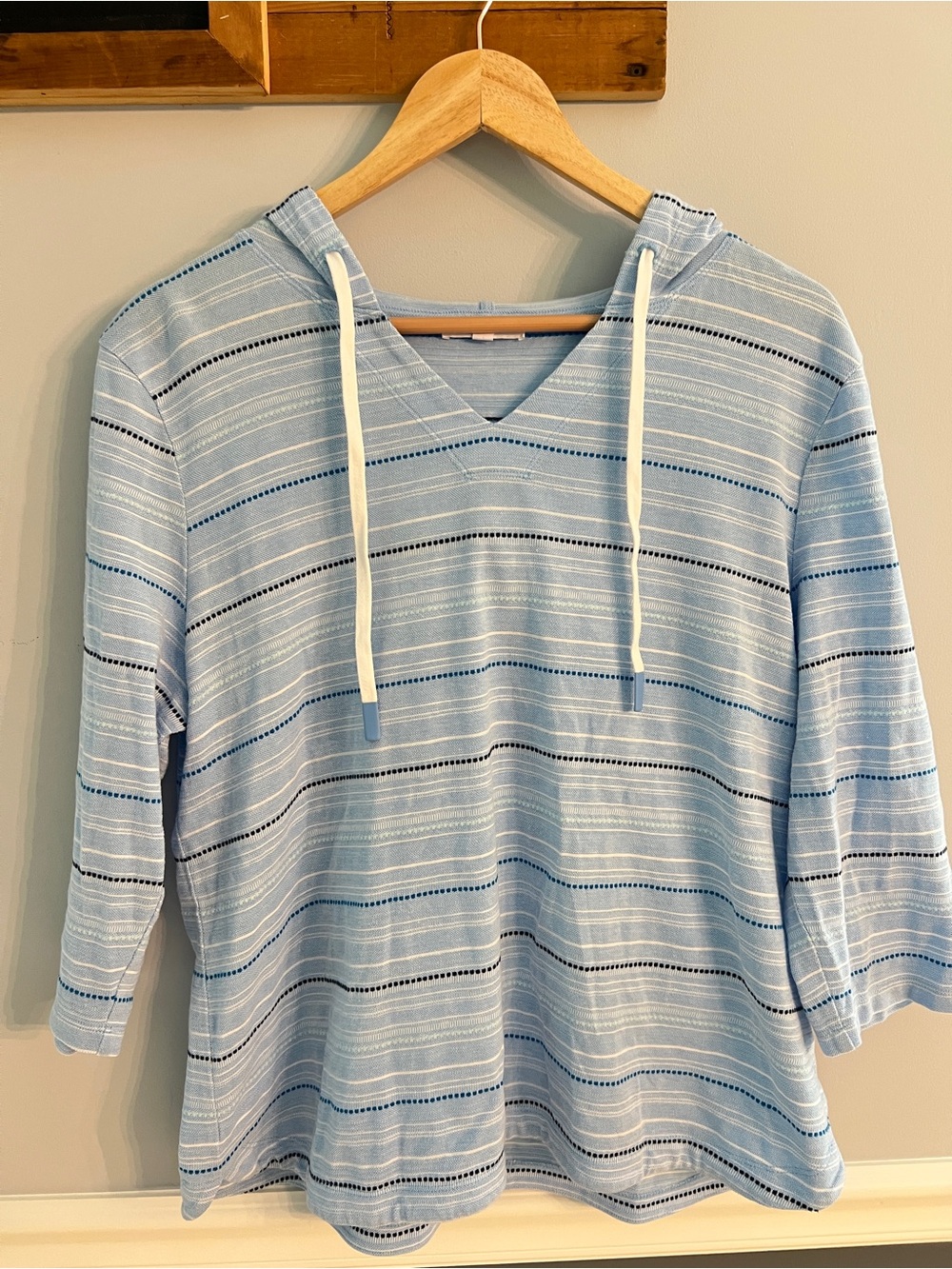 Talbots Terry Cloth Hoodie Blue Striped Beach Coverup Pullover Coastal Cottage - Picture 9 of 14